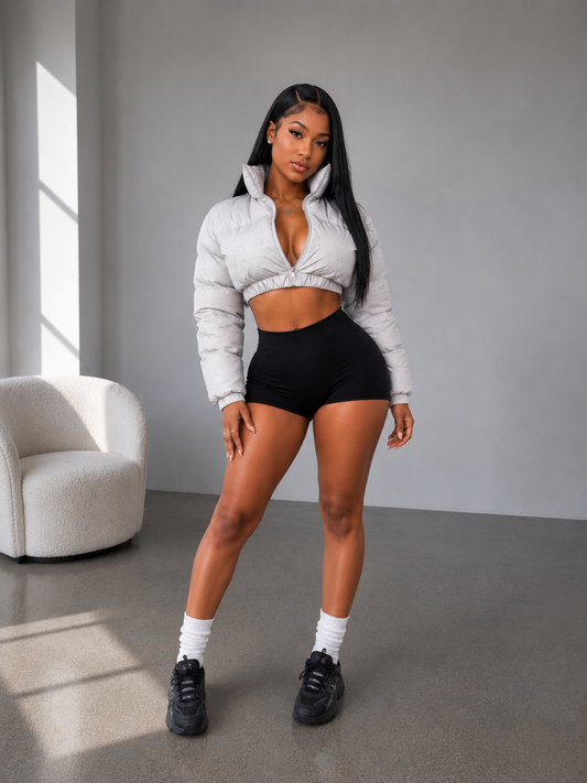 Grey cropped puffer
