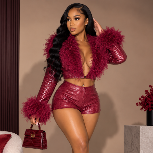 BURGUNDY FUR TWO PIECE